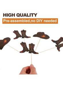 24 piezas - Toppers de magdalenas con sombrero y botas de vaquero o vaquera, decoraciones de tarta de cumpleaños con tema del oeste, insertos de magdalenas de rodeo, suministros de palillos para fiestas con tema del oeste o baby shower (color marrón)