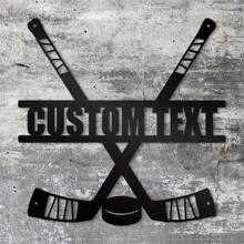 1PC Personalized Hockey Metal Wall Art, Custom Name Crossed Sticks Puck Design, Durable Iron Sports Decor For Sports Room, Unique Gift For Hockey Players Fans, Modern Wall Art Back To School