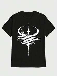 Para hombre,Camisa con estampado de dise?o simbólico en blanco-Estilo Simbólico y Oscuro,Camiseta casual de cuello redondo y manga corta con estampado,adecuada para uso diario en primavera y verano,unisex - Negro - Ver 1