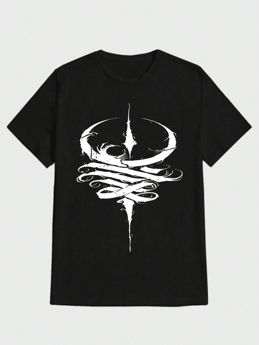 Para hombre,Camisa con estampado de dise?o simbólico en blanco-Estilo Simbólico y Oscuro,Camiseta casual de cuello redondo y manga corta con estampado,adecuada para uso diario en primavera y verano,unisex - Negro - Ver 1