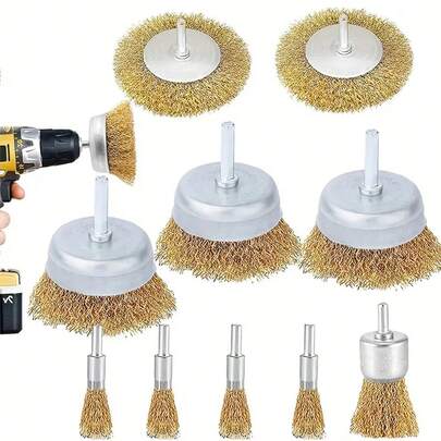 3/10 件套钻头钢丝刷、6 毫米六角柄钢丝砂轮、钻头钢杯刷、粗卷曲碳钢丝刷钻头配件