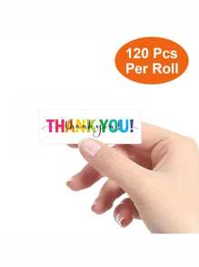 120pcs/Roll Square Colorful Thank You Stickers, 2.5cm*7.6cm Sealed Holiday Gift Decorative Non-Woven Label Stickers, Alphabet Theme, Rectangle Shape, Birthdays, DIY Decorations, Waterproof PVC Non-Adhesive, Thank You Stickers