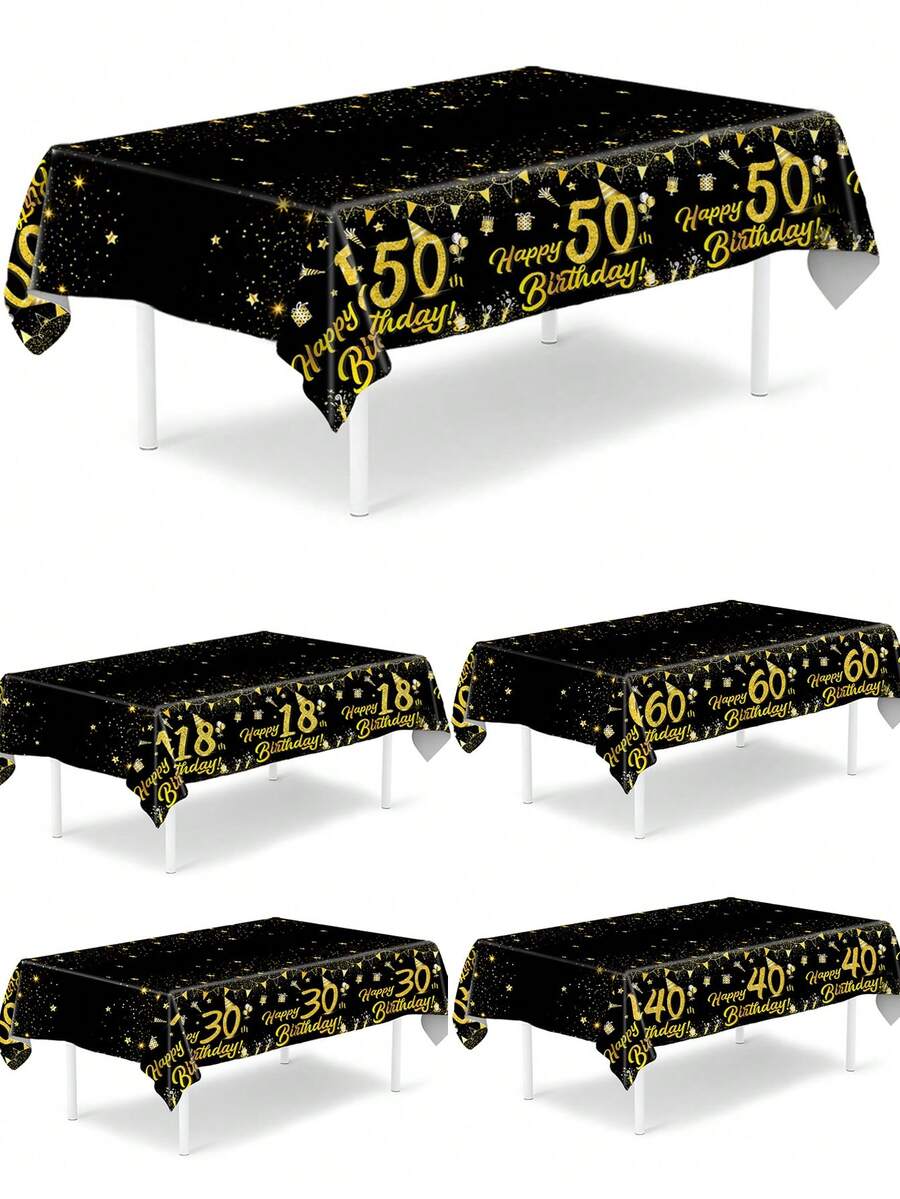 1 Pieza Mantel desechable de mesa para cumpleaños, en negro y dorado, para 18, 30, 40, 50 o 60 años, decoración de fiesta, suministros de fiesta, decoración del hogar, decoración de mesa, favor de fiesta para cocina, comedor o celebraciones - cumpleaños de oro negro - Ver 1