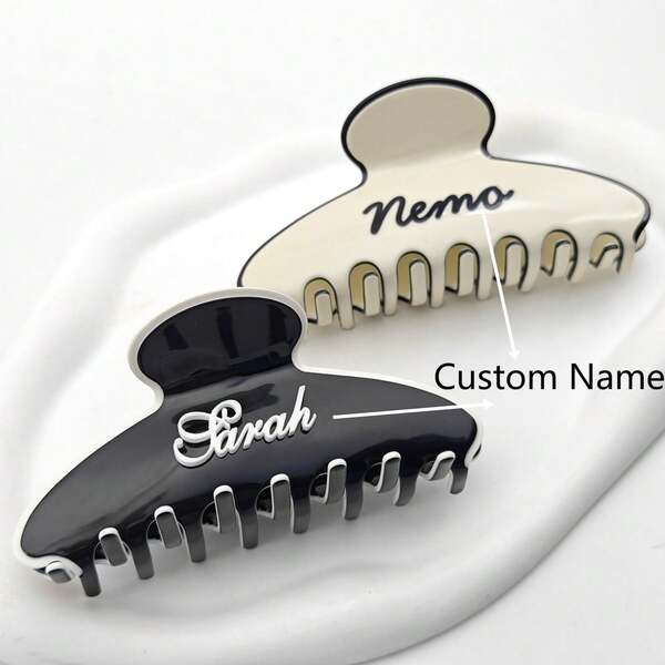 1 pieza de Pinza de pelo elegante artesanal personalizada hecha de acetato con nombre 3D de acrílico, accesorios de lujo para el cabello de diseñador para uso diario de mujeres, pinza tipo garra de tiburón personalizada, regalos para maestras y damas de honor