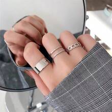3pcs Hip Hop Personalized Wide Face Open Finger Chain Knuckle Rings For Women, Party & Gift - Black - View 5