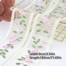 2 Yards Embroidered Floral Ribbon] Embroidered Lace Trim Ribbon, 2 Yards, Mixed Color Floral Design For DIY Crafts, Clothing, Bedding, And Window Treatments - Multicolor - View 2