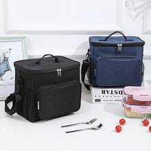 Dual-Compartment Thermal Lunch Tote With Shoulder Strap & Leak-Proof Back – Reusable Insulated Lunch Bag For School, Office, Camping, And Outdoor Use,School Supplies