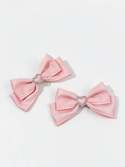 2 قطعة مشابك شعر صلبة ملونة للنساء مزينة بشكل القلب والفيونكة