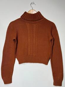 Women's Cacharrel Knitted Crop Top With Long Sleeves And Weaves, Cold Weather Blouse. - rỉ sét - Xem 1