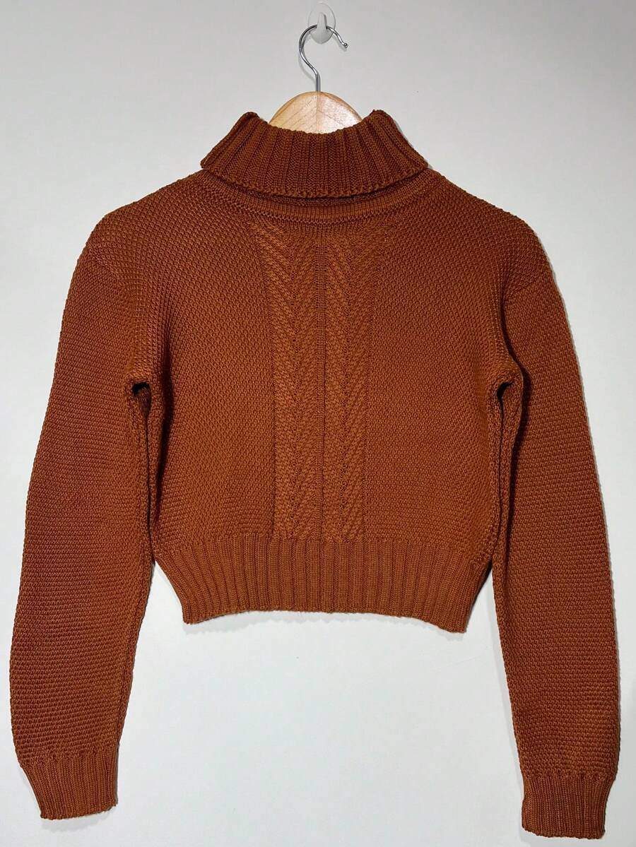 Women's Cacharrel Knitted Crop Top With Long Sleeves And Weaves, Cold Weather Blouse. - rỉ sét - Xem 1