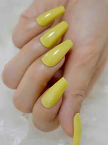 24pcs Glossy Solid Color Medium Coffin Ballet Fingernails Press On Nails Fake Nails Art For Outdoor Travel With Tools Bag
