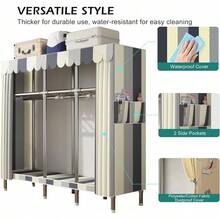 43Inch Portable Wardrobe Closet Storage Organizer For Bedroom, 23MM Thick Steel Hanging Rack With Polyester/Cotton Fabric Cover Moonlight Grey - 紫色 - 查看 2