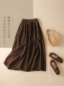 Women's Casual Beach Holiday Mid-Length Skirt, Elastic Waist Bohemian Loose Fit Solid Color, Suitable For Daily Commute, Beach Vacation