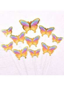 50 Pieces Butterfly Cake Decorations With Happy Birthday Acrylic Cake Toppers For Shower Wedding Birthday Party Decor (Purple & Pink)