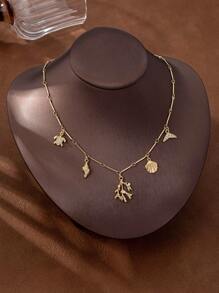 1 Pc Minimalist Summer Ocean Themed Seashell, Fish, Sea Turtle Pendant Necklace