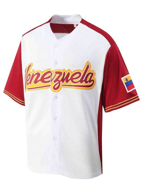 Atonmore Maglietta da baseball stile Boyfriend da uomo, modello n. 13, bianca, classica, traspirante, con bottoni e ricamo, adatta per allenamenti e partite