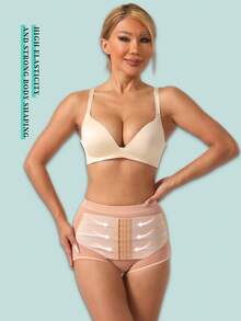 1pc Women's High Waist Button Shapewear Pants, Tummy Control Waist Trainer Corset, Butt Lifting Slimming Bodyshaper Underwear Gym Accessories Belly Slimming Girdles, Lumbar Girdles Belly Slimming Corset - Apricot - View 3