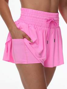 Women's 2-In-1 High Waist Running Shorts With Pocket Drawstring, Lightweight Golf, Tennis, Yoga Shorts, Sweat-Absorbing And Quick-Drying Fitness Skirt Shorts.