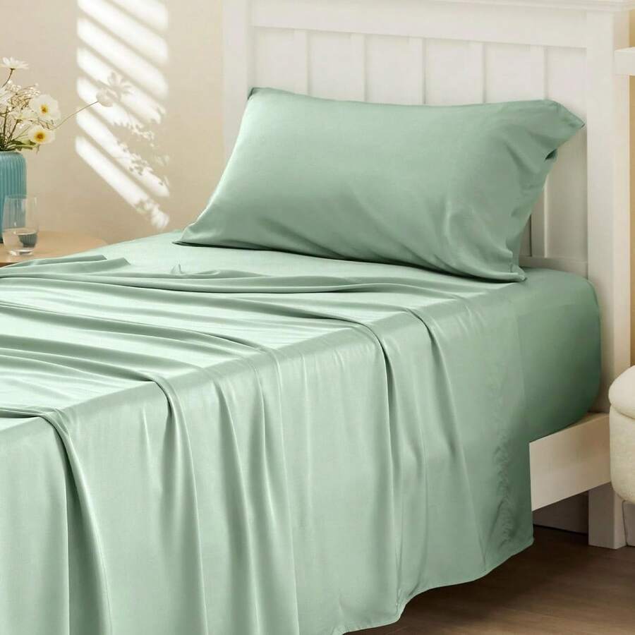 Bedsure Queen Sheet Set, Cooling Sheets For Queen Size Bed Set, Rayon Derived From Bamboo, Breathable & Soft Deep Pocket Up To 16 Inches, Hotel Luxury Silky Bedding, Bedsheet & Pillowcases, Dark Grey - 10 - 鼠尾草綠 - 查看 1