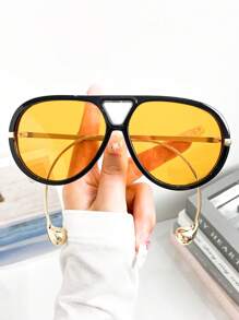 New Full Frame Fashion One-Piece Glasses, Gradient Lens, Retro Double Bridge Glasses, Distinctive Metal Temples, Suitable For Travel, Decoration And Holiday Outfits, Fashionable Glasses For Summer Beach Vacation,Outdoor,Travel