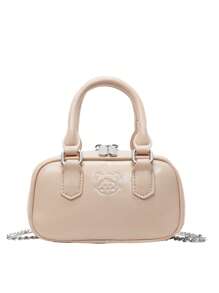 1pc Girls Plain Cute Girl Print PU Handbag, Zipper Closure Simple Versatile Girl Crossbody Bag, Suitable For Daily Or Festival Use