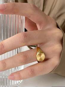 1pc Fashion Boho Sunbeam Ring, 18K Gold Plated Stainless Steel Wavy Adjustable Ring Size 5-10, Suitable For Men & Women, All Season Wear, Great For Mother's Day Gift