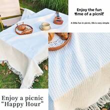 1pc Outdoor Picnic Mat Linen Tablecloth Camping Blanket Party Atmosphere Tablecloth Car Trunk Mat Spring Outing Blanket White Picnic Rug Photography Beach Mat Camping Mat Portable