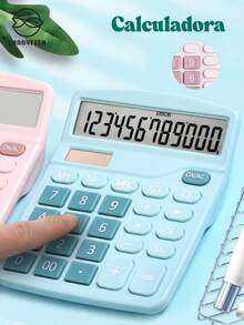 12 Digit Desktop Calculator With Large LCD Display, Office Calculator, Dual Power (Black, Pink And Blue) - Màu xanh lam - Xem 1