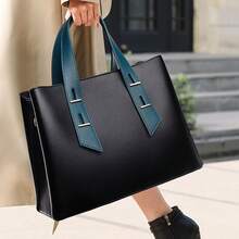 Crossbody Purses And Handbags For Women  Fashion Contrast Large Capacity Tote Bags Tote Top Handle Bag Retro Simple Bag Woman Shoulder Bag For Travel Work PU Leather Bag - Coffee - View 2