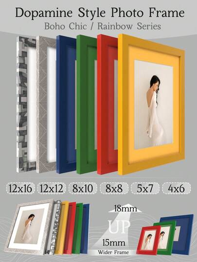 Colorful Photo Frame - 4x6/5x7/8x8/8x10/12x12/12x16, Dopamine Style / Rainbow Series Collage Gallery Picture Frame, Solid Color/Macaron Pastels/Deep Green/Royal Blue/Scarlet Red/Vibrant Yellow/Boho Stripes/Abstract Camo, With Mat, Modern Diamond Painting Picture Frame, Vibrant & Minimalist Wall & Desk Decor Gift For Birthday/Wedding/Home