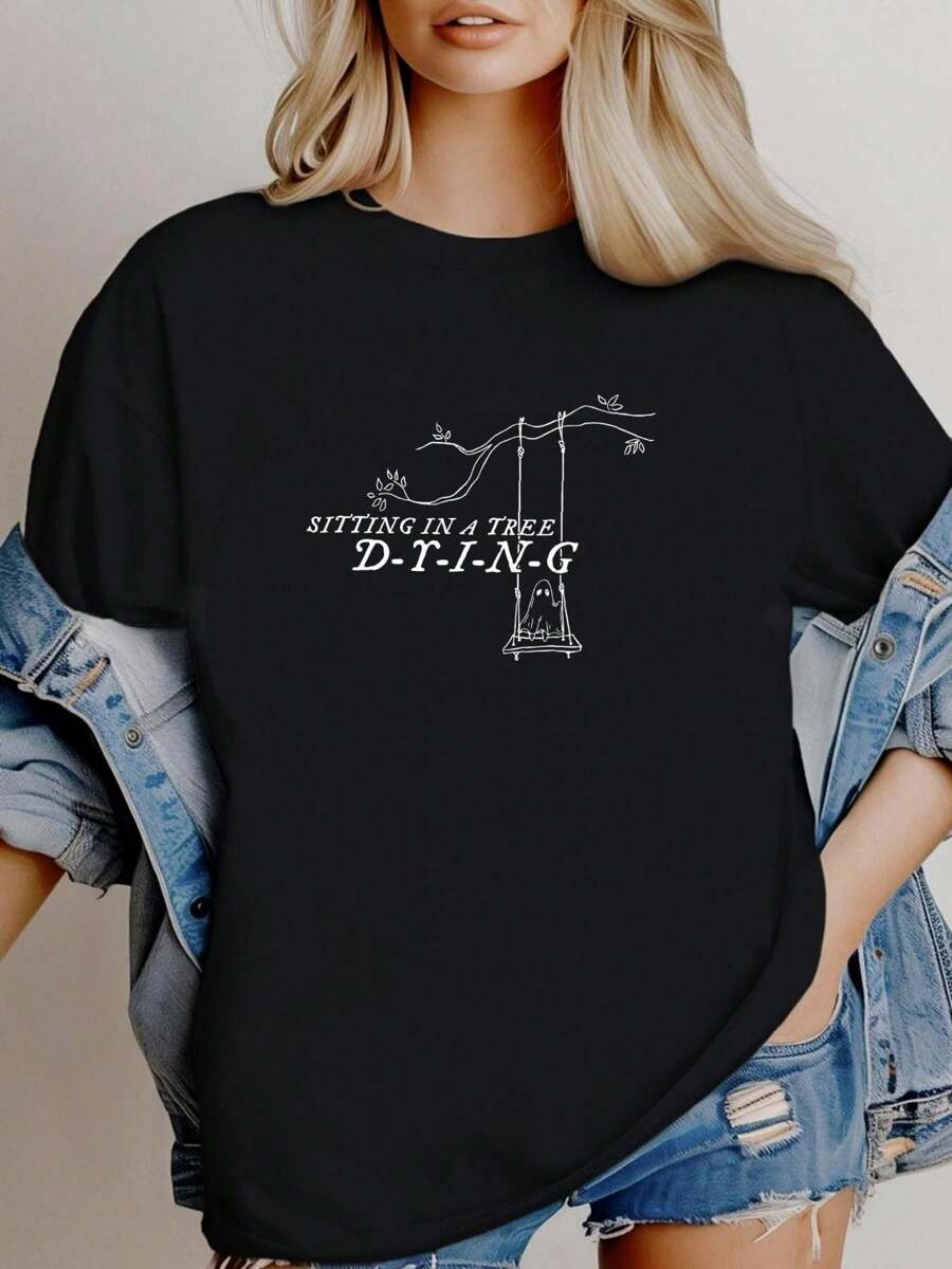 180g de algodón puro Camiseta de TTPD 'Cómo terminó' Fantasma sentado en un árbol Camiseta con letras D-Y-I-N-G Moda Tay Ligeramente Casual Impresión Cuello Redondo Manga Corta Verano Estirada Unisex Cómoda Transpirable Ropa de Diseñador Streetwear Para Mujeres Top Para Uso Diario Versátil hombre Gráfico Suave Elegante
