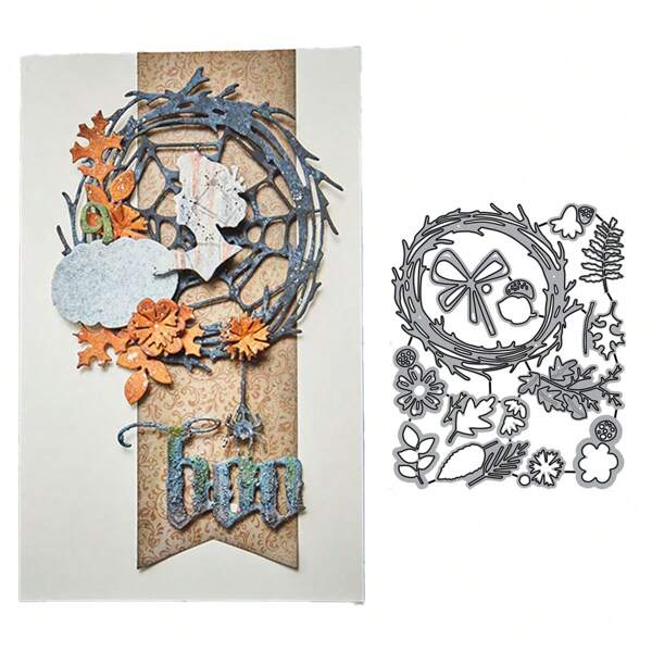 1 Pc Autumn Wreath Metal Cutting Die For Making Cards, Suitable For Metal Die Cutting Dies, Scrapbooks, Photo Albums, Diaries, Greeting Cards, Embossed Paper, Handicraft Decoration