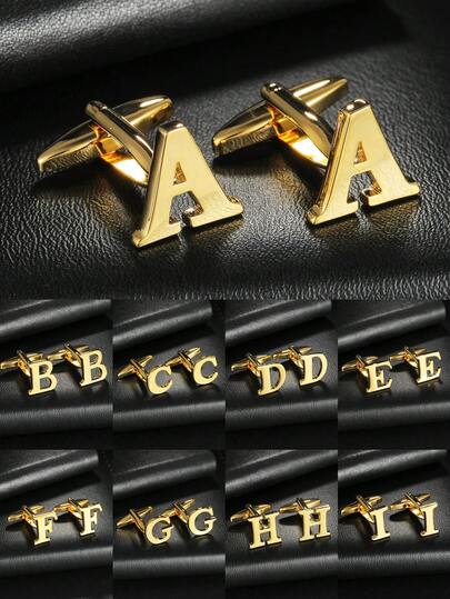 1 Pair A-Z 26 English Letter Copper Cufflinks For Men Fashion French Cufflinks For Wedding,Birthday,Business,Daily Wear