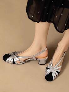 Zapatos de tacón alto dorados para mujer, sandalias de gladiador - Plateado - Ver 2