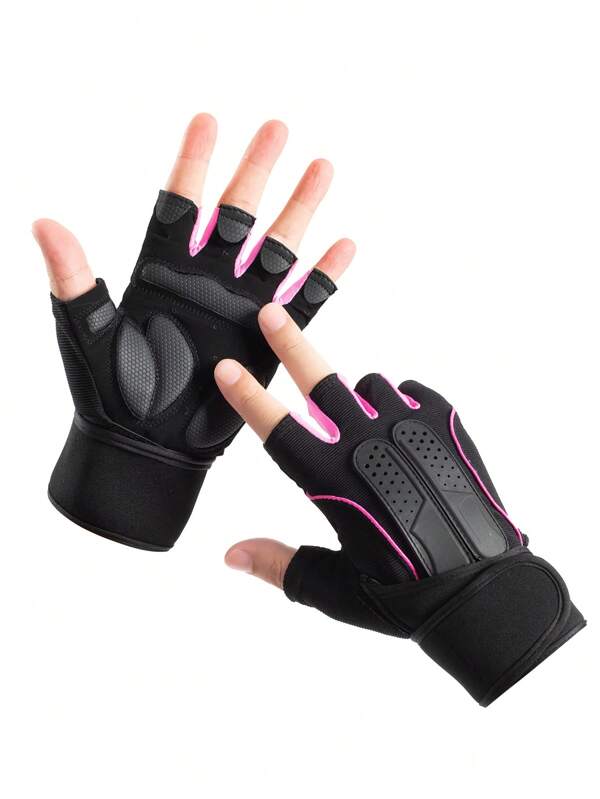1 par Guantes antideslizantes de media-dedo para fitness, aptos para ciclismo, motociclismo y esquí, guantes negros