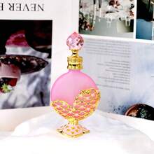 1 个 15ML 玻璃扁平瓶，带粉色心形珐琅工艺，可再填充香水/精油滴管瓶，优雅的家居装饰配件，高端节日礼物，仅手洗，女士个人护理用品，别致的香水储存瓶，精致的装饰，高品质，时尚化妆品配件，轻便的便携式旅行基本补充瓶（仅空瓶） - 粉色 - 查看 12