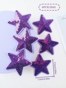 6 件紫色闪亮星星图案布贴，卡通风格刺绣缝制贴花，DIY 工艺品适用于衣服、鞋子、帽子、包包等。