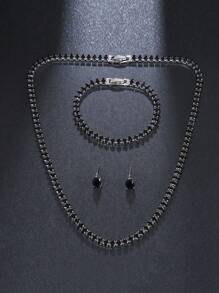 Gorgeous Buling AAA Clear Round Cubic Zirconia Wedding Bridal Necklace Earrings Party Jewelry Set For Women