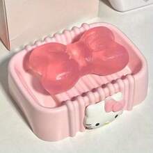 Sanrio Savon Sanrio pour le porte-savon Hello chat, plats à savon rose chat chat, drainage antidérapant, boîte à savon de voyage et de maison, accessoires de salle de bain pour la rentrée scolaire