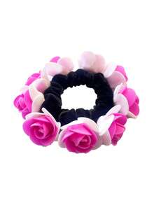 1个泡沫玫瑰花布艺发圈，适合女士在海滩度假时打造丸子头造型，猫耳发圈，马尾辫发圈，橡皮筋发圈，发绳，弹性发圈，发圈，发饰，头饰，弹性发带 - 彩色 - 查看 25