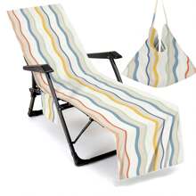 1pc Striped Super Fine Fiber Beach Chair Cover, Water Absorbent Beach Chair Tote Bag, Casual Vacation Sunbed Lounger Cover For Beach, Garden, HotelTravel Essentials Travel Accessories Beach Essentials