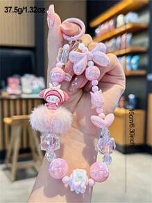 Sanrio 1pc Sanrio Brand Pompom Phone Case Strap Chain Camera Hanging Decor, Hand-Drawn Beaded Phone Charm, Bag & Key Chain Accessory