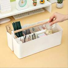 Large White Plastic Storage Box With Adjustable Dividers, Carry Handles And Stand - Portable Organizer Box For Art Supplies, Crafts, Colored Pencils And Cosmetics - Craft Essentials, Light Yellow Material