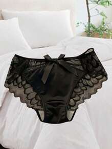 Sexy Lingerie Internet Celebrity New Fashion Sexy Underwear Shorts Soft Lace Triangle Pants Women's Underwear Bow Sexy Transparent Underwear Handmade Three-Dimensional Bow Decoration Waist