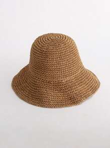 1pc Plain Crochet Big Brim Of A Hat Foldable Straw Hat With Adjustable Strap, Ideal For SpringAutumn Travel, Beach Vacation, Sun Protection, Y2K Style, Youthful Cowboy Hat