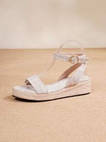 Women's Platform Wedge Sandals, Women's Sandals, Women's Shoes, Platform Sandals, Straw Rope, Slides, Real Leather, Suitable For All Seasons Wear, Vacation, Party, Casual, Beach