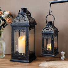 Set Of 2 Decorative Candle Lanterns Vintage Hanging Lantern Metal Candle Holder For Garden Living Room Indoor Outdoor Parties Weddings Balcony - Black - View 6