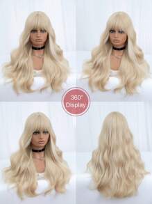 1-Piece Synthetic Heat Resistant Curly Hair With Bangs Wig Color 24 Inch Woven Daily Natural Realistic Wig