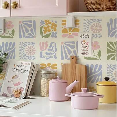 7,87x7,87 Zoll - 10 Stücke Macaron Matisse Vinyl Wandfliesen Aufkleber für Wohndekoration, selbstklebende ablösbare Fliesenaufkleber für Küchenrückwand und Badezimmer, einfach zu entfernen, mietfreundlich