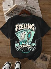 maglietta grafica Western Cowboy da donna, maglietta casual a girocollo a maniche corte, top estivo in maglia di poliestere con stampa a cartoni animati, 95% poliestere 5% elastan, peso 180g/m² - lunghezza regolare
